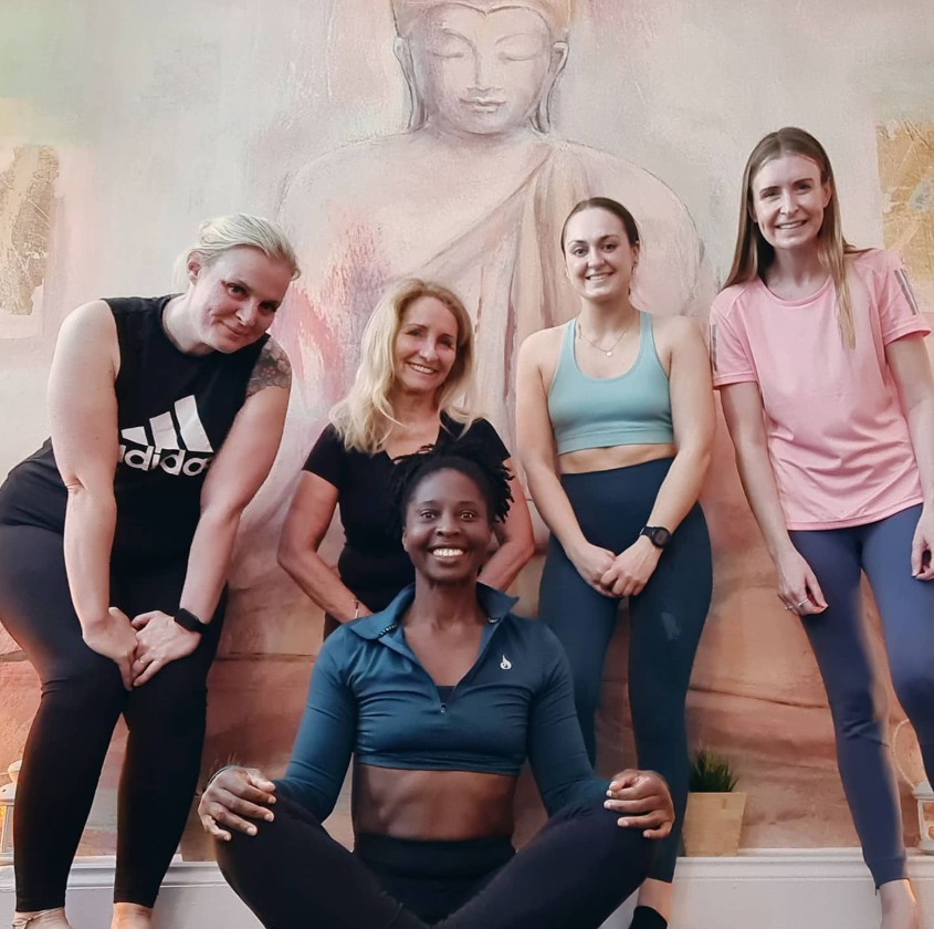 Dionne with yoga students